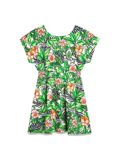 Kenzo Kids' Floral-print Cotton Dress In Green