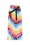 Kenzo Tie Dye Printed Satin Wrap Midi Skirt In Multicoloured