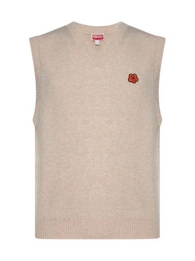 Kenzo 'boke Flower' Embroidered Sleeveless Jumper In Beige