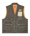 Kenzo Mens V-neck Embroidered-branding Regular-fit Cotton Gilet Taupe In Green
