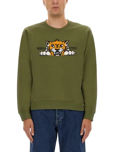 Kenzo Slim Fit Cotton Sweatshirt In Green
