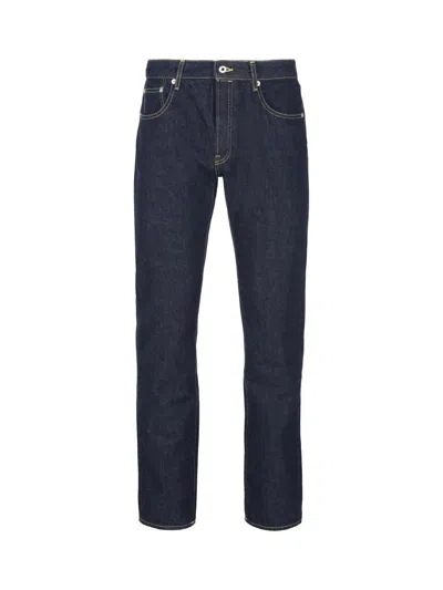 Kenzo Slim Tapered Jeans In Navy With Contrast Stitching And Embroidered Logo In Blue