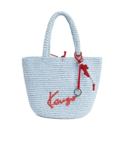 Kenzo Small Basket In Raffia In Blue