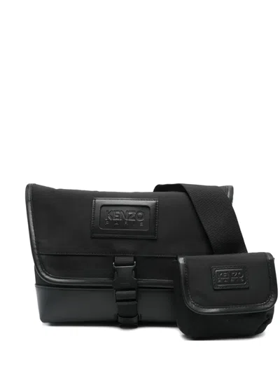 Kenzo Small Kommuter Leather-trimmed Bag In Black