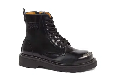 Pre-owned Kenzo Smile Lace Up Boots Spazzolato Leather (women's) Sneakers In Black