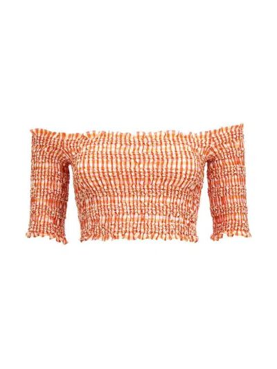Kenzo Smock Stitch Cropped Top In Orange
