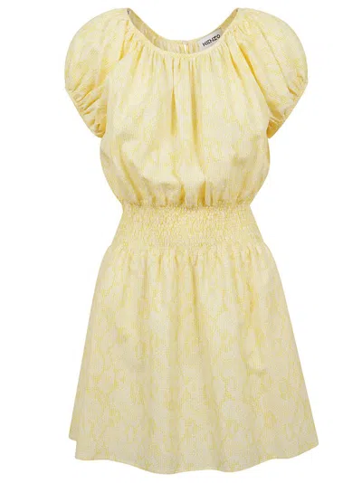 Kenzo Snakeskin Printed Cap Sleeved Mini Dress In Yellow