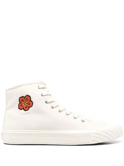 Kenzo High-top Sneakers With Iconic Logo And Zip Detail In White