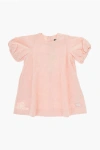Kenzo Solid Color Short Sleeved Dress With Floral Embroideries
