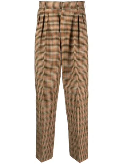 Kenzo Checkered Pleated Tailored Trousers In Tan