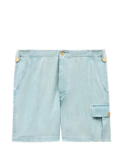 Kenzo Sounds Chambray Cargo Shorts In Blue
