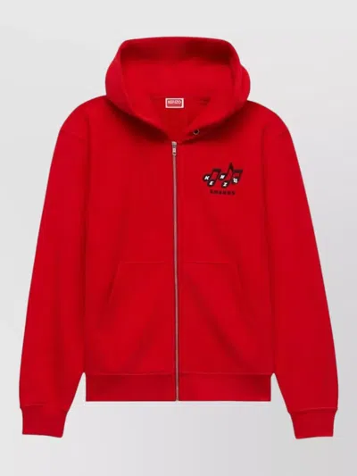 Kenzo Sounds Cotton Zip Hoodie Vintage Style In Red