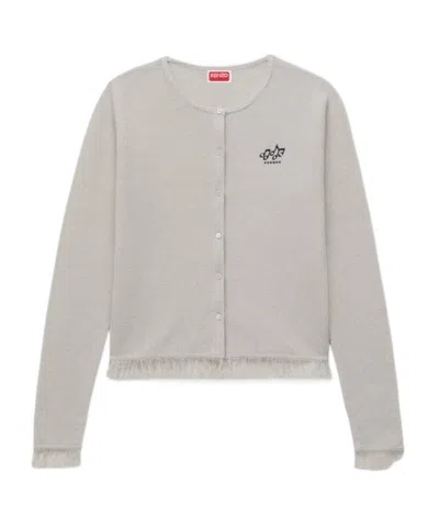 Kenzo ' Sounds' Embroidered Cardigan In Cotton Linen In Gray