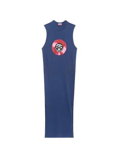Kenzo Sounds Graphic-print Sleeveless Maxi Dress In Blue