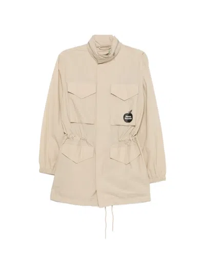 Kenzo Sounds Logo-print Parka Coat In Neutral