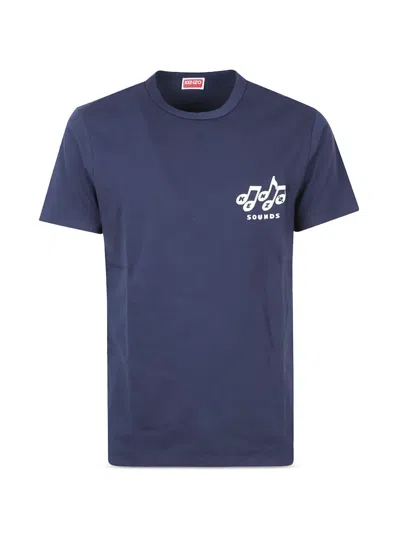 Kenzo Sounds Embroidered Slim-fit Cotton Crewneck T-shirt In Blue