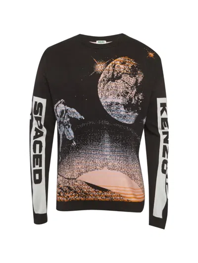 Pre-owned Kenzo Spaced Out Intarsia Knit Sweater In Black