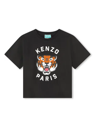 Kenzo Tiger Print T-shirt Kids In Black