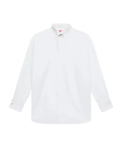 Kenzo Stand Collar Oversized Shirt In Cotton Poplin In White