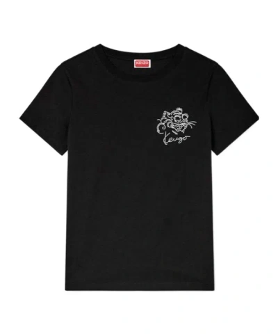 Kenzo ' Star Tiger' Embroidered Classic T-shirt In Black