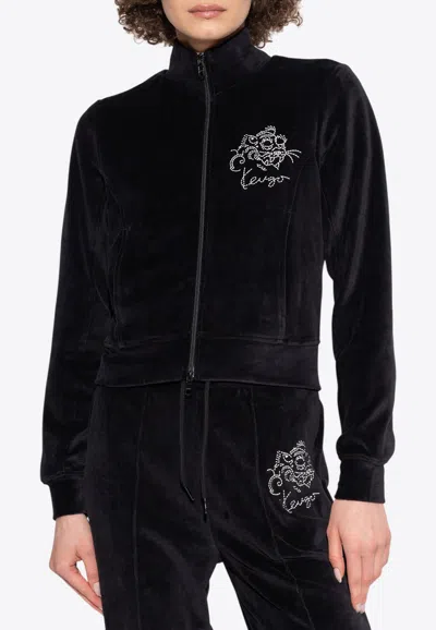 Kenzo Star Tiger Embroidered Velvet Jacket In Black