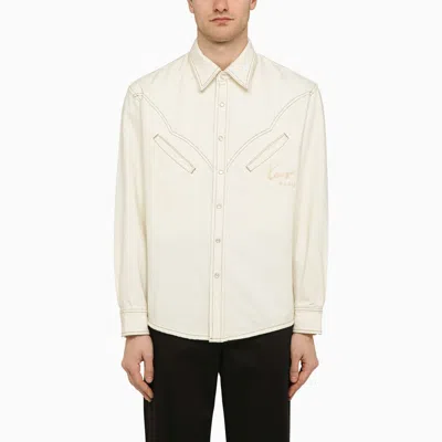 KENZO KENZO STONE WHITE COTTON SHIRT WITH LOGO