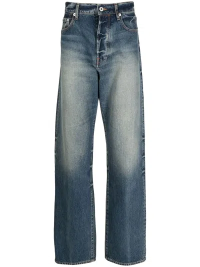 Kenzo Blue 5-pocket Stonewashed Straight Jeans In Cotton Denim Man