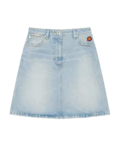 Kenzo Straight Hem Denim Skirt In Green