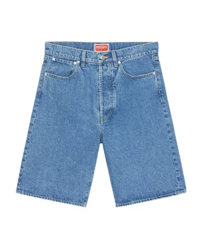 Kenzo Straight-leg Denim Shorts In Blue