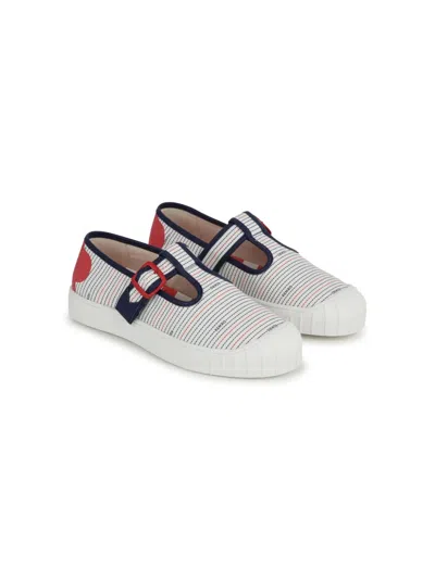 Kenzo Kids' Stripe-print Buckled Sneakers In White