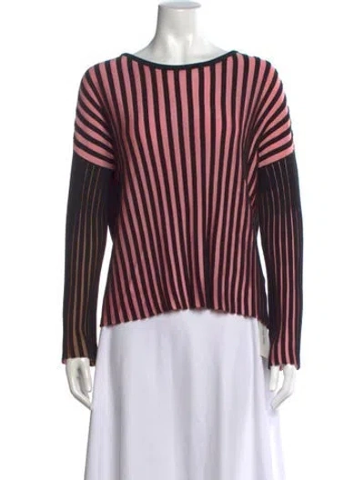 Pre-owned Kenzo Striped Bateau Neckline Top In Pink