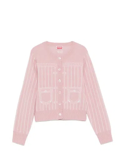 Kenzo Striped Buttonned Cardigan In Pink