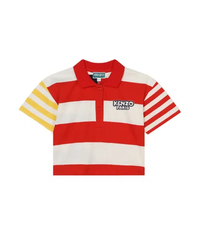 Kenzo Striped Cotton Polo Shirt In Red