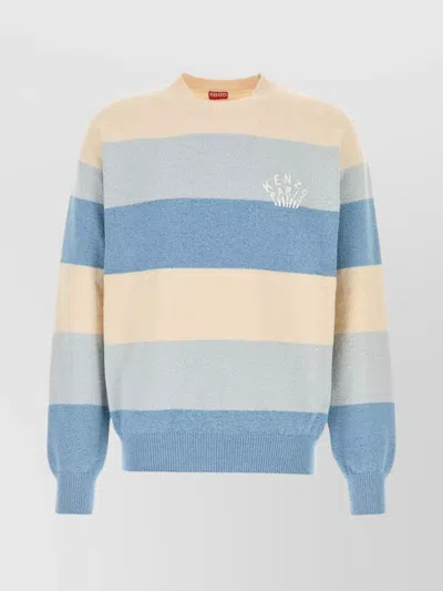 Kenzo Striped Crew Neck Sweater In Stretch Cotton Blend In Stripped