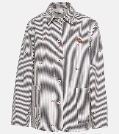 Kenzo Women's Pixel-embroidered Striped Workwear Jacket In Rinse Blue Denim