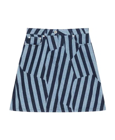 Kenzo Striped Denim Mini Skirt In Blue