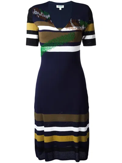 Kenzo Striped Dress In Animal Print