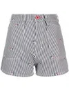 Kenzo Striped Embroidered High-waisted Shorts In White