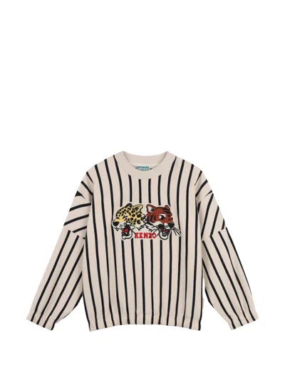 Kenzo Kids' Striped Graphic-print Sweater In Gold