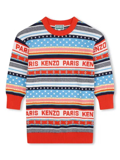 Kenzo Kids' Striped Jacquard Knitted Jumper In Red