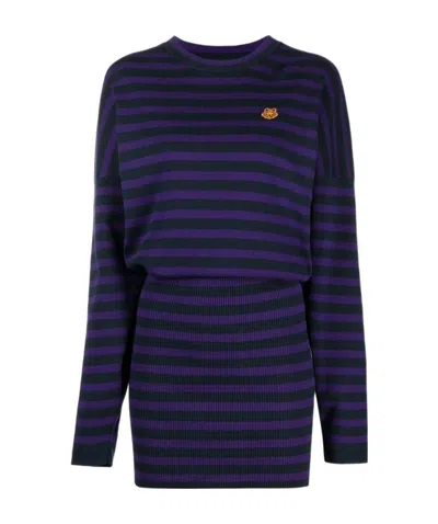 Kenzo Striped Knitted Minidress In Black