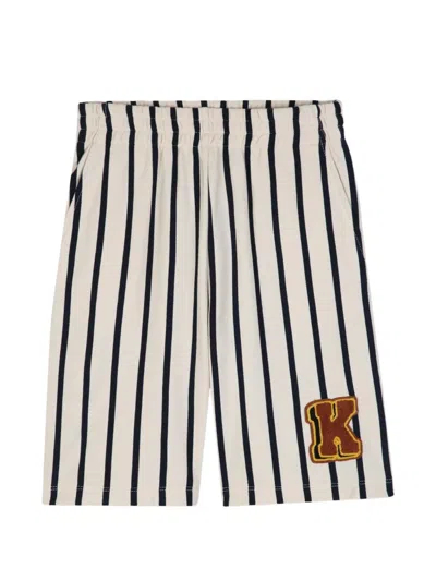 Kenzo Kids' Striped Logo-patch Shorts In Gold