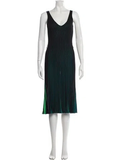 Pre-owned Kenzo Striped Midi Length Dress In Black