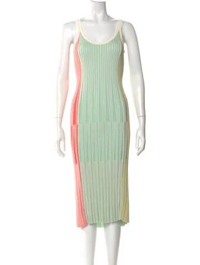 Pre-owned Kenzo Striped Midi Length Dress In Green