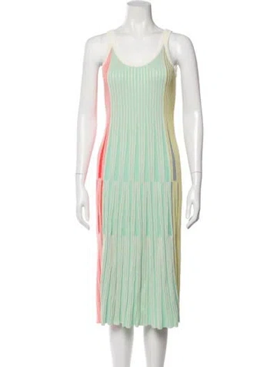 Pre-owned Kenzo Striped Midi Length Dress In Green