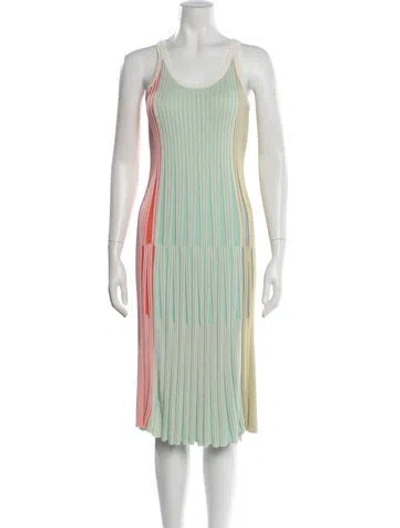 Pre-owned Kenzo Striped Midi Length Dress In Green