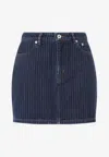 Kenzo Blue Dark Stripped Jacquard Cotton Mini Skirt In Blue