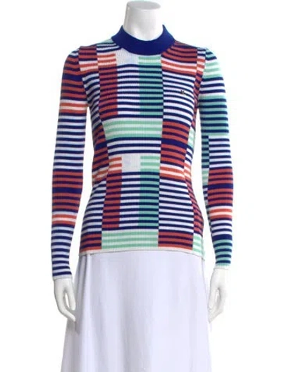 Pre-owned Kenzo Striped Mock Neck Sweater In Blue