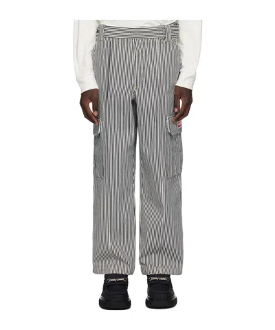 Kenzo Striped Overalls Jeans In Gray