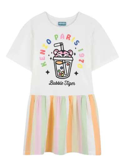 Kenzo Kids' Striped Short-sleeve Dress In White